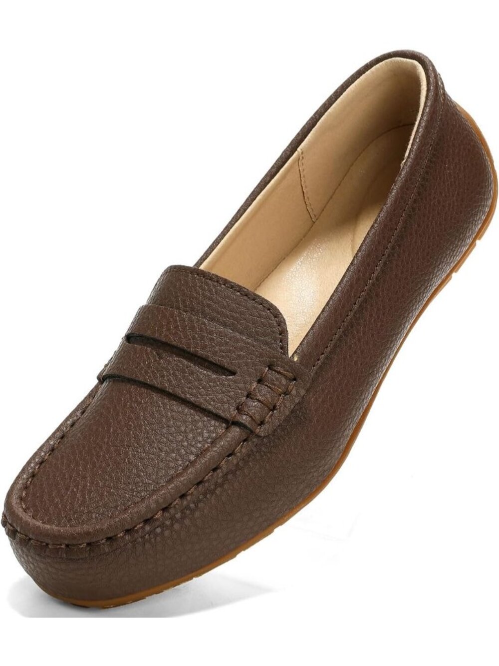 Women's Brown Leather Penny Loafers Slip On Walking Casual Business Dress Shoes